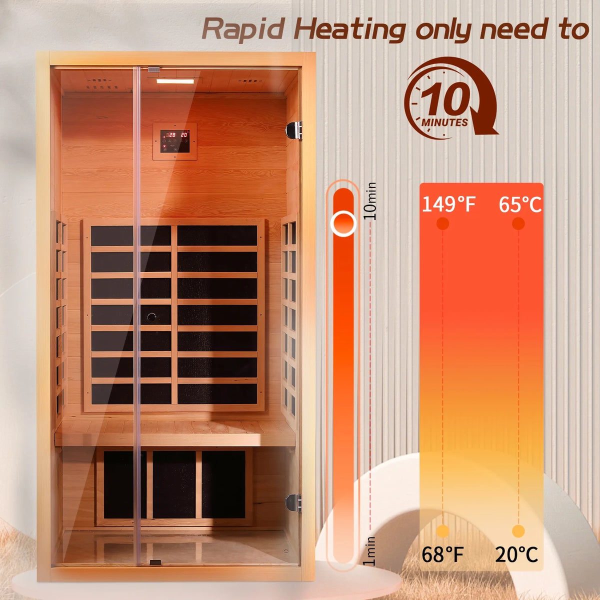 1 Person Extendable FAR Infrared Sauna for Home, Hemlock Wood Low EMF 6 Carbon Heaters Indoor Saunas with LED Lights, Bluetooth Speaker, Digital Control Panel, and Seating Bench — product view 7