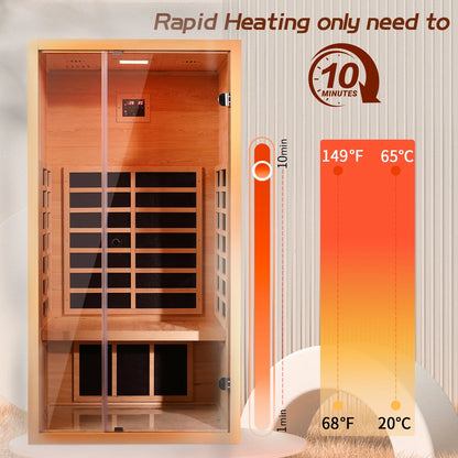 1 Person Extendable FAR Infrared Sauna for Home, Hemlock Wood Low EMF 6 Carbon Heaters Indoor Saunas with LED Lights, Bluetooth Speaker, Digital Control Panel, and Seating Bench — product view 7