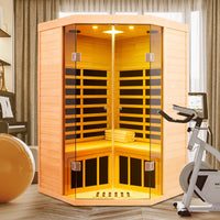 2-Person Corner Far Infrared Sauna Room - Hemlock Wood, Deluxe Transparent Glass Front, Large Capacity Home Sauna — product view 4