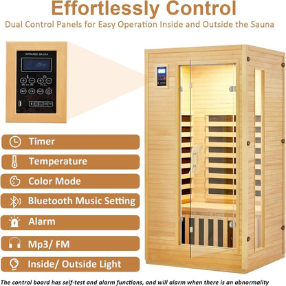 2024 Upgrade 1 to 2 Person Infrared Sauna, Low EMF Infrared Sauna for Home, Indoor Sauna Room, Hemlock Wooden Far Infrared Sauna, Dry Sauna with Bluetooth Speakers, LED Reading and Chromotherapy Lamp — product view 2