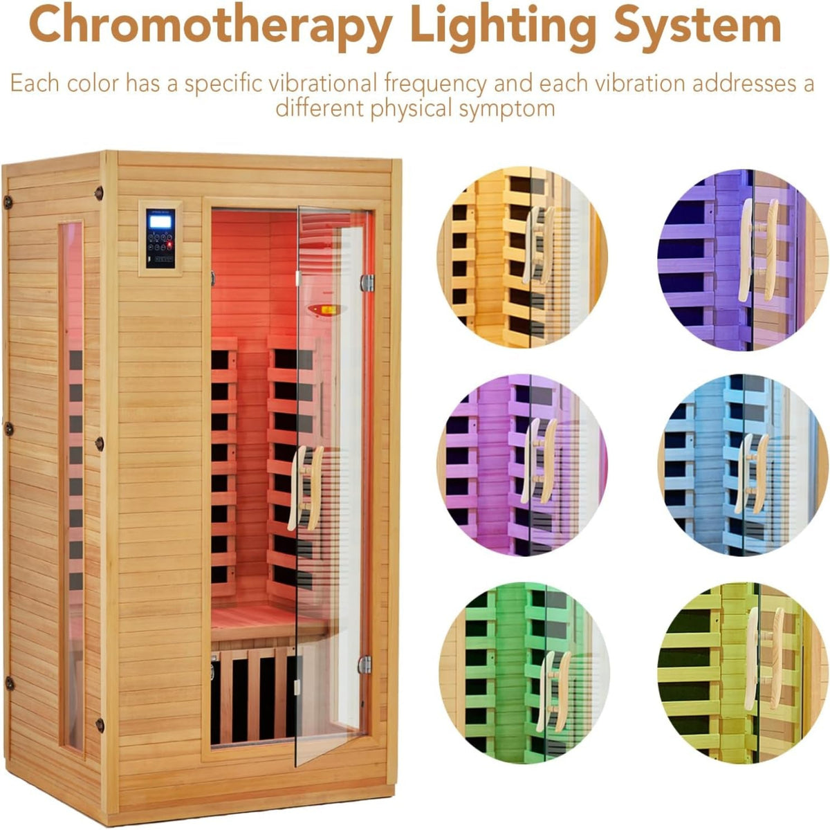 2024 Upgrade 1 to 2 Person Infrared Sauna, Low EMF Infrared Sauna for Home, Indoor Sauna Room, Hemlock Wooden Far Infrared Sauna, Dry Sauna with Bluetooth Speakers, LED Reading and Chromotherapy Lamp — product view 4
