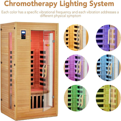 2024 Upgrade 1 to 2 Person Infrared Sauna, Low EMF Infrared Sauna for Home, Indoor Sauna Room, Hemlock Wooden Far Infrared Sauna, Dry Sauna with Bluetooth Speakers, LED Reading and Chromotherapy Lamp — product view 4