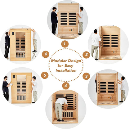 2024 Upgrade 1 to 2 Person Infrared Sauna, Low EMF Infrared Sauna for Home, Indoor Sauna Room, Hemlock Wooden Far Infrared Sauna, Dry Sauna with Bluetooth Speakers, LED Reading and Chromotherapy Lamp — product view 5