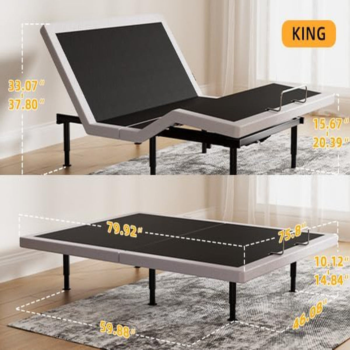Adjustable Bed Frame King Size with Wireless Remote, Head Foot Incline, USB, Underbed Light - Heavy Duty Platform, Zero Gravity Bedframe — product view 8