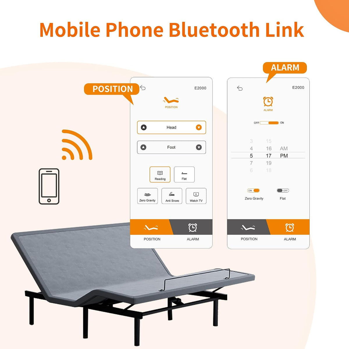 Adjustable Bed Frame Smart Bed Twin XL - Upholstered Bed Base with Massage, Wireless Remote, Ergonomic Foot&Head Incline, Zero Gravity, Dual USB Ports, under Bed Light, 3100 Series Grey — product view 5