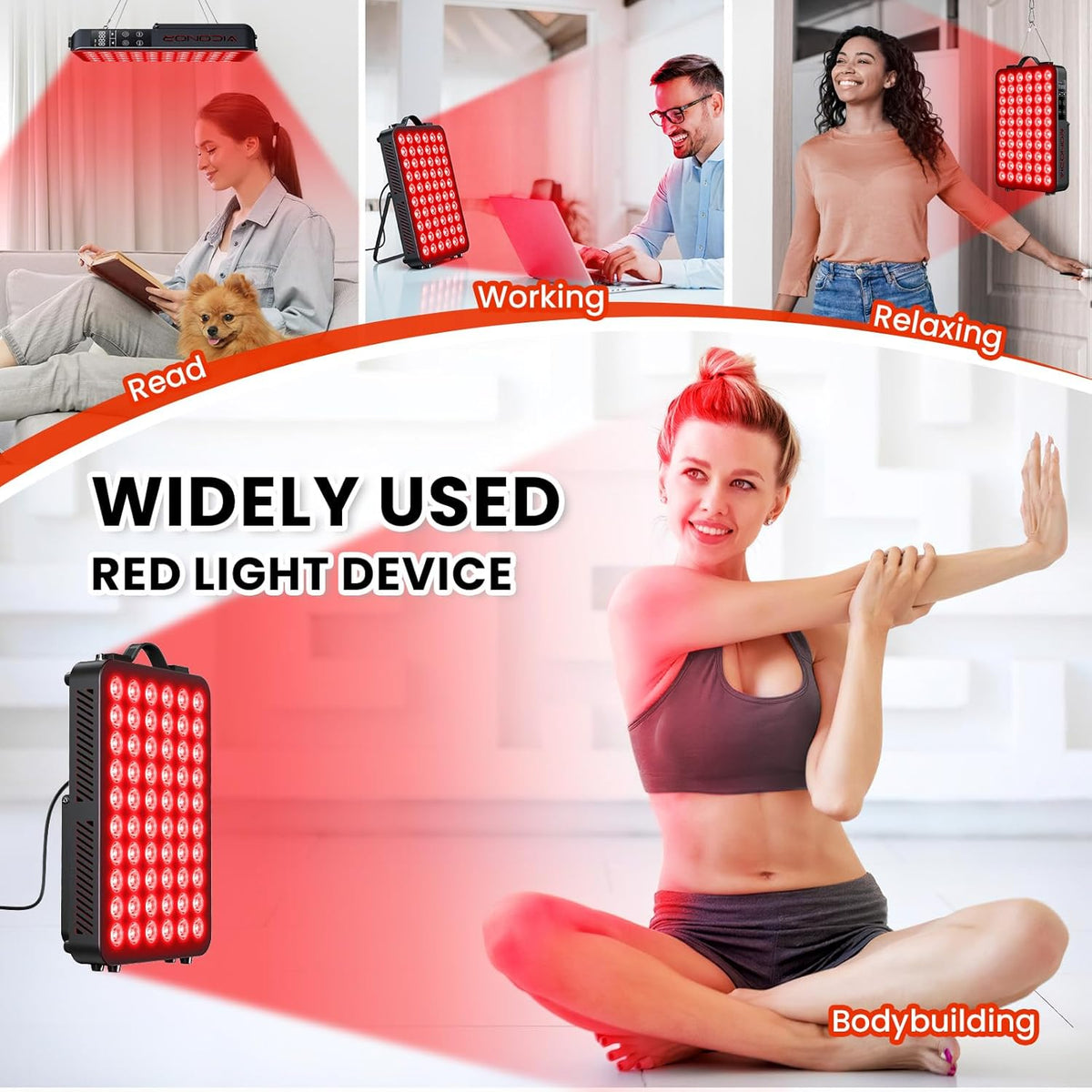 Red Light Therapy for Body, 660Nm 850Nm near Infrared Light Therapy Panel, 60 Dual Chip LED Device with 300W of Power, Ideal for Body, Face, Improve Sleep, Skin Health, Includes Hanging Kit & Handle — product view 4