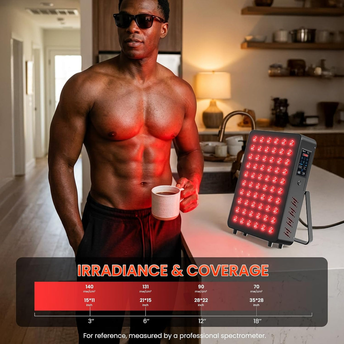 Red Light Therapy Panel, 660Nm Red & 850Nm near Infrared Light Therapy Device with TENS & EMS Functions, 60 Dual Chip Leds, 6 Programs, Timer, Stand, High Power LED Light Therapy Lamp for Face Body — product view 3